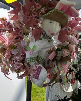 Spring bunny wreath with pink florals